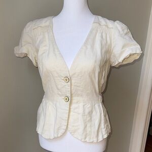 LOFT Cream V-Neck Button Peplum Blouse